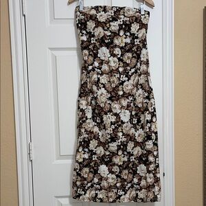 Abercrombie & Fitch Strapless Linen-Blend Floral Midi Dress